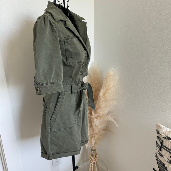 PAIGE Mayslie Twill Puff Sleeve Denim Romper Olive Green Utility NEW Size 4 - Picture 6 of 15